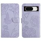 For Google Pixel 8a Skin Feel Butterfly Embossed Flip Leather Phone Case(Purple) - 1