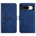 For Google Pixel 8a Skin Feel Butterfly Embossed Flip Leather Phone Case(Blue) - 1