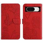 For Google Pixel 8a Skin Feel Butterfly Embossed Flip Leather Phone Case(Red) - 1