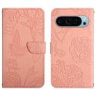 For Google Pixel 9 Skin Feel Butterfly Embossed Flip Leather Phone Case(Pink) - 1