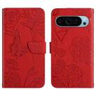 For Google Pixel 9 Pro Skin Feel Butterfly Embossed Flip Leather Phone Case(Red) - 1