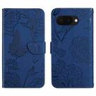 For Google Pixel 9a Skin Feel Butterfly Embossed Flip Leather Phone Case(Blue) - 1