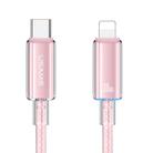 USAMS Type-C To 8 Pin Aluminum Alloy Clear LED 30W PD Fast Charge Data Cable, Length:1.2m(Pink) - 1