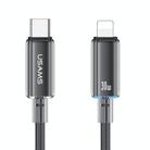 USAMS Type-C To 8 Pin Aluminum Alloy Clear LED 30W PD Fast Charge Data Cable, Length:1.2m(Black) - 1