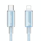 USAMS Type-C To 8 Pin Aluminum Alloy Clear LED 30W PD Fast Charge Data Cable, Length:1.2m(Blue) - 1