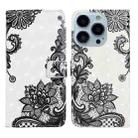 For iPhone 15 Pro Max Oil Embossed 3D Drawing Leather Phone Case(Lace Flower) - 1