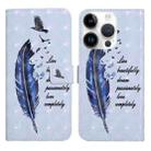 For iPhone 15 Pro Max Oil Embossed 3D Drawing Leather Phone Case(Blue Feather) - 1