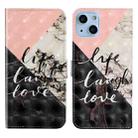 For iPhone 15 Plus Oil Embossed 3D Drawing Leather Phone Case(Stitching Marble) - 1