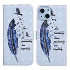 For iPhone 15 Plus Oil Embossed 3D Drawing Leather Phone Case(Blue Feather) - 1