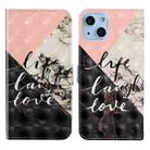 For iPhone 15 Oil Embossed 3D Drawing Leather Phone Case(Stitching Marble) - 1