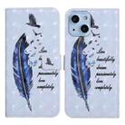 For iPhone 15 Oil Embossed 3D Drawing Leather Phone Case(Blue Feather) - 1