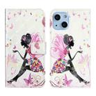 For iPhone 13 Oil Embossed 3D Drawing Leather Phone Case(Flower Fairy) - 1
