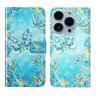 For iPhone 13 Pro Oil Embossed 3D Drawing Leather Phone Case(Blue Butterflies) - 1