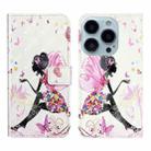 For iPhone 13 Pro Oil Embossed 3D Drawing Leather Phone Case(Flower Fairy) - 1