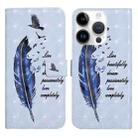 For iPhone 13 Pro Oil Embossed 3D Drawing Leather Phone Case(Blue Feather) - 1
