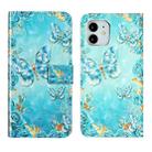 For iPhone 12 mini Oil Embossed 3D Drawing Leather Phone Case(Blue Butterflies) - 1