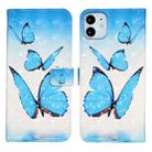 For iPhone 12 mini Oil Embossed 3D Drawing Leather Phone Case(3 Butterflies) - 1