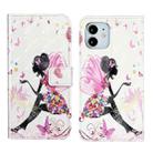For iPhone 12 mini Oil Embossed 3D Drawing Leather Phone Case(Flower Fairy) - 1
