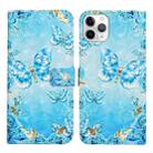 For iPhone 12 / 12 Pro Oil Embossed 3D Drawing Leather Phone Case(Blue Butterflies) - 1