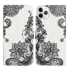 For iPhone 12 / 12 Pro Oil Embossed 3D Drawing Leather Phone Case(Lace Flower) - 1