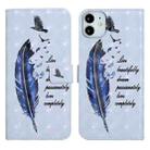 For iPhone 11 Oil Embossed 3D Drawing Leather Phone Case(Blue Feather) - 1