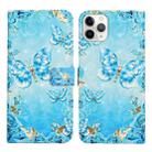 For iPhone 11 Pro Oil Embossed 3D Drawing Leather Phone Case(Blue Butterflies) - 1