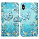 For iPhone X / XS Oil Embossed 3D Drawing Leather Phone Case(Blue Butterflies) - 1