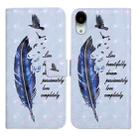 For iPhone XR Oil Embossed 3D Drawing Leather Phone Case(Blue Feather) - 1