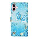 For iPhone 16 Oil Embossed 3D Drawing Leather Phone Case(Blue Butterflies) - 3