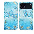 For iPhone 17 Pro Max Oil Embossed 3D Drawing Leather Phone Case(Blue Butterflies) - 1