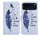 For iPhone 17 Pro Oil Embossed 3D Drawing Leather Phone Case(Blue Feather) - 1
