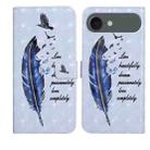 For iPhone 17 Air Oil Embossed 3D Drawing Leather Phone Case(Blue Feather) - 1