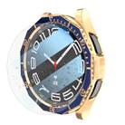 For Samsung Galaxy Watch6 Classic 47mm R960 Electroplate PC Case + Tempered Film + Watch Bezel Ring Set(Blue+Rose Gold) - 1