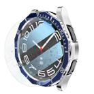 For Samsung Galaxy Watch6 Classic 47mm R960 Electroplate PC Case + Tempered Film + Watch Bezel Ring Set(Blue+Silver) - 1