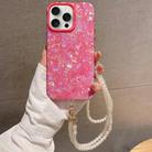 For iPhone 15 Pro Max Shell Texture Crossbody Pearl Chain TPU Hybrid Acrylic Phone Case(Rose Red) - 1