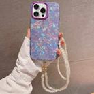 For iPhone 15 Pro Max Shell Texture Crossbody Pearl Chain TPU Hybrid Acrylic Phone Case(Purple) - 1