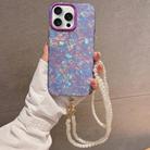 For iPhone 15 Pro Shell Texture Crossbody Pearl Chain TPU Hybrid Acrylic Phone Case(Purple) - 1
