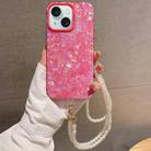 For iPhone 15 Plus Shell Texture Crossbody Pearl Chain TPU Hybrid Acrylic Phone Case(Rose Red) - 1