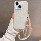 For iPhone 15 Shell Texture Crossbody Pearl Chain TPU Hybrid Acrylic Phone Case(White) - 1