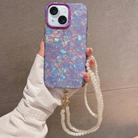 For iPhone 15 Shell Texture Crossbody Pearl Chain TPU Hybrid Acrylic Phone Case(Purple) - 1