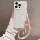 For iPhone 14 Pro Shell Texture Crossbody Pearl Chain TPU Hybrid Acrylic Phone Case(White) - 1