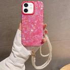 For iPhone 12 Shell Texture Crossbody Pearl Chain TPU Hybrid Acrylic Phone Case(Rose Red) - 1