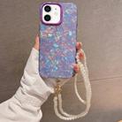 For iPhone 12 Shell Texture Crossbody Pearl Chain TPU Hybrid Acrylic Phone Case(Purple) - 1