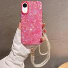 For iPhone XR Shell Texture Crossbody Pearl Chain TPU Hybrid Acrylic Phone Case(Rose Red) - 1