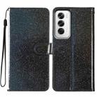 For OPPO Reno12 Global Glitter Powder Flip Leather Phone Case(Black) - 1