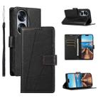 For Honor 70 PU Genuine Leather Texture Embossed Line Phone Case(Black) - 1