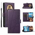 For Honor Magic5 PU Genuine Leather Texture Embossed Line Phone Case(Purple) - 1