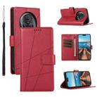 For Honor Magic5 Pro PU Genuine Leather Texture Embossed Line Phone Case(Red) - 1