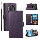 For Honor Magic5 Pro PU Genuine Leather Texture Embossed Line Phone Case(Purple) - 1