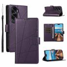 For Honor X50i PU Genuine Leather Texture Embossed Line Phone Case(Purple) - 1